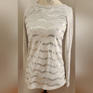 TINLEY ROAD light grey long sleeve top with sequins in size S